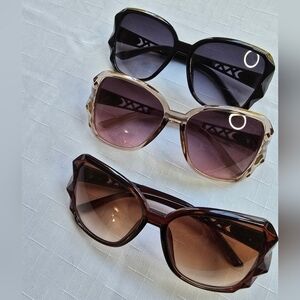 Elegant Women's Sunglasses Trio - Black, Cream, and Brown 3/15